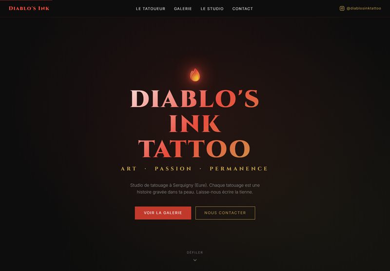 Page d'accueil du site Diablo's Ink Tattoo