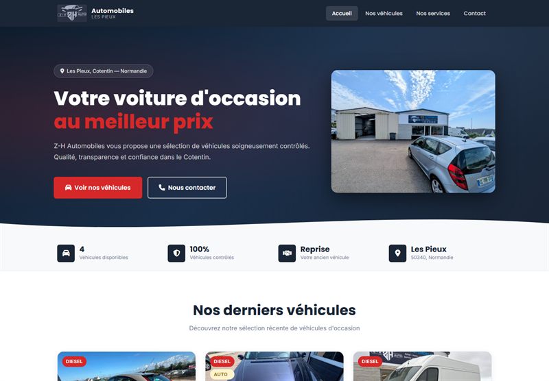 Page d'accueil du site ZH Automobiles